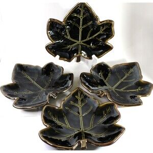 Mikasa Leaf 9" Stoneware Brown Retired 4 pc 9x9 7/8"